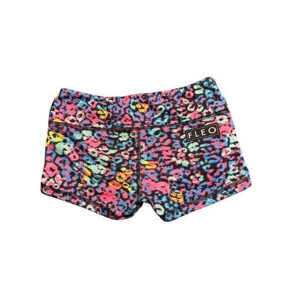 Fleo Miami Rainbow Leopard-Print Stretch Athletic Shorts Women's Size Small EUC - Picture 3 of 9